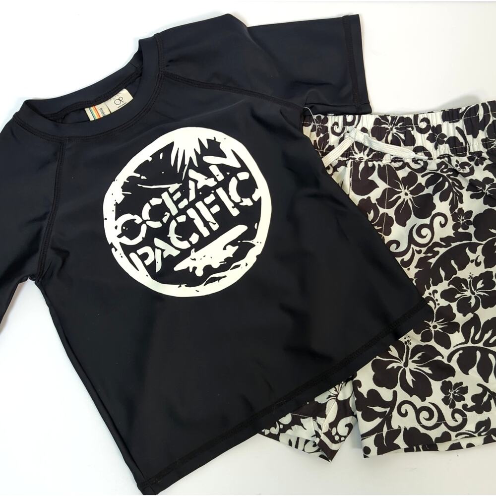 Ocean Pacific OP Kids Swim Set Size 4 Rash Guard and Two-Tone Shorts NWT